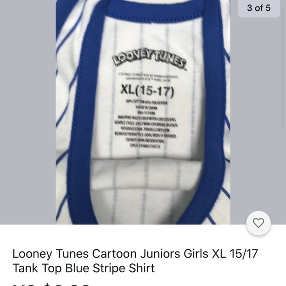 Looney Tunes Cartoon Tank Top Blue Stripe Shirt - Picture 3 of 5